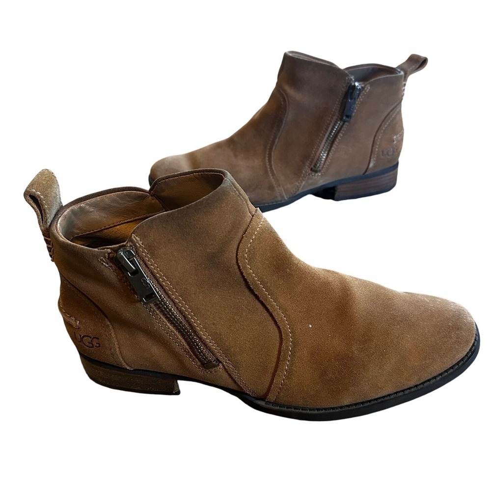 UGG Bonham III Chestnut Brown Suede Ankle Boots Side Zip Womens 8.5